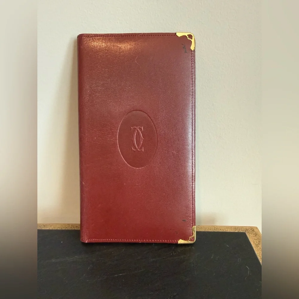 Cartier Burgundy Unisex Long Leather Bifold Wallet